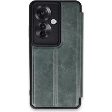 Uravas Store Oppo Reno 11F Kılıf Flip Cover - Koyu Yeşil