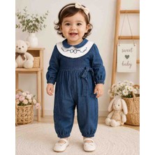 Uçurtma Baby Kids Joly Joy Yaka Detaylı Bağcıklı Yumuşak Kot Kız Bebek Tulum Salopet
