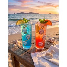 Hubby Chef Marin Kırılmaz Usturmaça Desenli Votka & Gin Kokteyl Bardağı 2'li Set - Tekne Tipi Highball Bardak