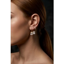 Eva Takı Store 3'lü Baget Model Zirkon Taşlı Gold Renkli Küpe Seti