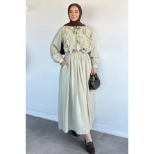 Julude Bel Lastikli Etek Ön Fırfırlı Bluz Tesettür Ikili Takım P-00022186