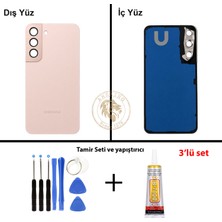 Arsking Samsung S22 Pembe Arka Pil Kapağı Batarya Kapağı Lazer Kesim + Yapıştırıcı ve Vida Seti