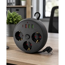 Renas Store Mey Ithalat® Akım Korumalı Çoklu Priz 3 Priz 3 USB 1 Type C 2 Metre Kablo Güvenli Şarj