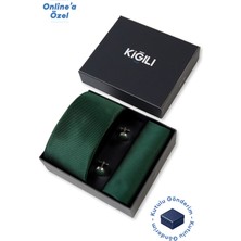 Kiğılı 3'lü Desenli Kravat & Mendil & Kol Düğmesi Hediye Kutulu Set