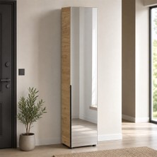 Adore Mobilya Porto 10 Bölmeli Tek Kapaklı Aynalı Vestiyer - Florida Meşe/vizon 47X210X34 cm