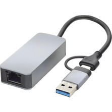 Microcase Alüminyum Gövde 2.5g RJ45 Ethernet Dönüştürücü - USB 3.0 ve Type-C 2'si 1 Arada Internet ADAPTÖRÜ-AL5812