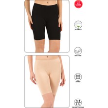 Özkan Underwear Özkan 0413 2'li Paket Kadın %95 Pamuklu Likralı Süprem Kumaş Ten Siyah Karışık Renk Esnek Rahat Yumuşak Diz Üstü Toparlayıcı Yüksek Bel Kısa Tayt