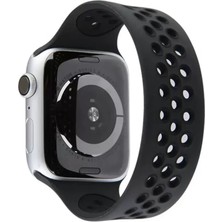 Renas Store Newface Apple Watch 42MM Ayarlı Delikli Silikon Kordon - Siyah-Siyah