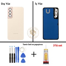 Arsking Samsung S22 Krem Arka Pil Kapağı Batarya Kapağı Lazer Kesim + Yapıştırıcı ve Vida Seti