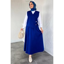 Julude Gülseli Bağlamalı Yelek Gömlek Etek Tesettür Üçlü Takım P-00021783