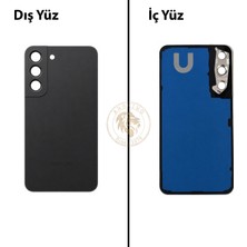 Arsking Samsung S22 Siyah Arka Kapak Arka Cam Batarya Kapağı Lazer Kesim Kapak Pil Kapağı Back Cover