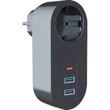 Renas Store Tekli Akım Korumalı 2 Adet USB 1 Adet Type-C Girişli Priz 3400