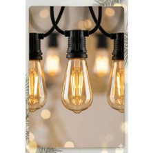 Renas Store 5 Metre Sabit Yanan Modlu 10 Ampul Parti Organizasyon Iç & Dış Mekan 2700K LED Aydınlatma Uzatma Fişli