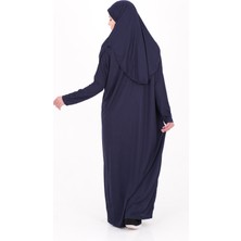 Tek Parça Namaz Elbisesi Boydan Giymeli Lacivert Çantalı