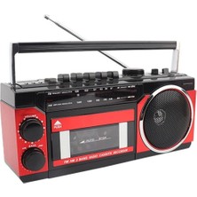 Renas Store Nostaljik Radyo Kırmızı Renk Bluetooth Özellikli Fm Radyo USB Mp3 Player Kaset Çalar