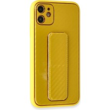 Kap Kaç iPhone 12 Kılıf Coco Karbon Standlı Kapak - Sarı