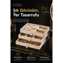 Renas Store Üç Çekmeceli Kadife Takı Düzenleyici Şeffaf Kapaklı Mücevher Saklama Kutusu