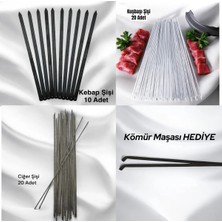 Yılmaz Nargile Mangal Seti (55CM)-10 Adana Kebap Kıyma ŞIŞI-20KUŞBAŞI Tavuk Şişi-20 Ciğer Şişi ,kömür Maşası Hediye