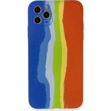 Renas Store Apple iPhone 11 Pro Kılıf Ebruli Lansman Silikon - Mavi-Turuncu