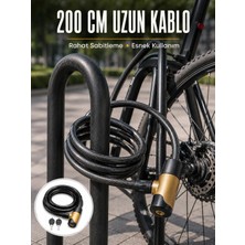 Renas Store 24 mm Kalın Çelik Halatlı Motosiklet ve Bisiklet Kilidi 200 cm Anahtarlı Güvenlik Kilidi