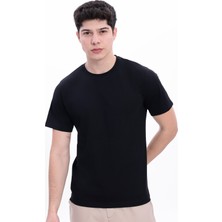 Myrab Denim Erkek Siyah Basic Tişört – Regular Fit Bisiklet Yaka %100 Pamuk 30/1 Süprem Kumaş Günlük T-Shirt