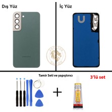 Arsking Samsung S22 Yeşil Arka Pil Kapağı Batarya Kapağı Lazer Kesim + Yapıştırıcı ve Vida Seti