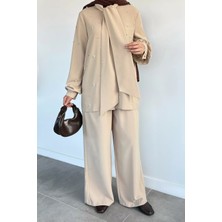 Julude Bel Lastikli Pantolon Taş Işlemeli Şal Yaka Gömlek Tesettür Ikili Takım P-00022191