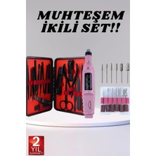 Valor Elektrikli Manikür Pedikür Seti Ikili Set 17 Parça Tırnak Bakımı Nasır Temizleme Tırnak Şekillendir