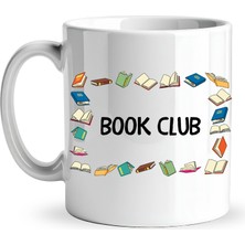 Kap Kaç Book Club Yazılı Kupa Model 244 Kitap Temalı Renkli Baskılı Seramik Kahve Kupası
