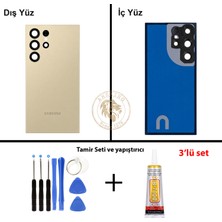 Arsking Samsung S24 Ultra Sarı Arka Pil Kapağı Batarya Kapağı Lazer Kesim + Yapıştırıcı ve Vida Seti