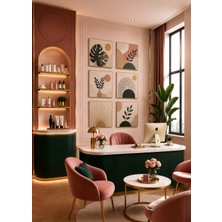 Zera Wall Mdf Tablo 6’lı Yeşil, Pudra ve Gold Botanik Desenli Set – Güzellik Salonu, Kuaför ve Ofis Duvar Dekorasyonu