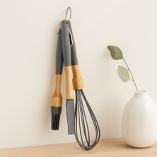 Uravas Store 3'lü Silikon Mutfak Seti (Çırpıcı, Fırça, Spatula) - Bambu Sap