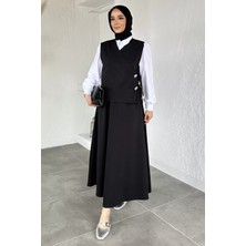 Julude Bel Lastikli Etek Gömlek Taşlı Yelek Tesettür Üçlü Takım P-00020926