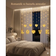 Renas Store 3 Metre Perde LED Işık - 8 Modlu Kalp ve Love Figürlü Dekoratif Animasyonlu LED