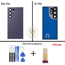 Arsking Samsung S24 Ultra Mor Arka Pil Kapağı Batarya Kapağı Lazer Kesim + Yapıştırıcı ve Vida Seti