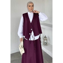 Julude Bel Lastikli Etek Gömlek Taşlı Yelek Tesettür Üçlü Takım P-00020926