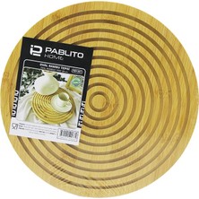 Renas Store Yuvarlak Çift Taraflı=düz - Dalgalı Oyuk Kanallı Ahşap Bambu Sunum Tepsi 28CM