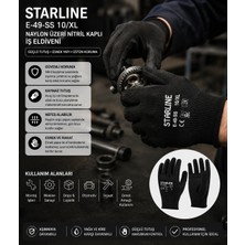 Starline E-49-Ss 10/xl Siyah Nitril Kaplı Iş Eldiveni – Kaymaz, Yağ ve Aşınmaya Dayanıklı, Esnek Profesyonel Koruyucu Eldiven (12 Çift)