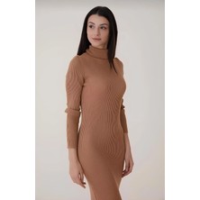 Exit Collection Balıkçı Yaka Vücudu Saran Kadın Triko Uzun Elbise 125 cm