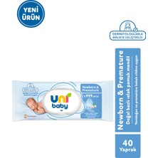 Uni Baby Yenidoğan & Prematüre Islak Pamuk Mendil 3X40 Kokusuz 120 Yaprak Hassas Cilt İçin