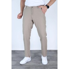 Myrab Denim Erkek Klasik Rahat Kalıp Keten Pantolon Krem
