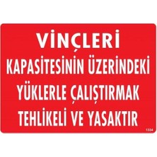 Kap Kaç Vinçleri Kapasitesinin Üzerindeki Yüklerle Çalıştırarak Tehlikeli ve Ya Uyarı Levhası 25X35 KOD:1334