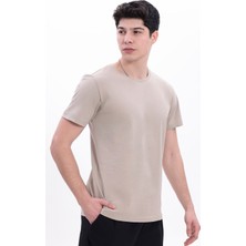 Myrab Denim Erkek Krem Basic Tişört – Regular Fit Bisiklet Yaka %100 Pamuk 30/1 Süprem Kumaş Günlük T-Shirt