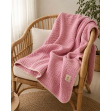 Heianmono 4 Kat Çoban Dikişli Pembe Müslin Bebek % 100 Pamuk Battaniye (100X120 Cm)