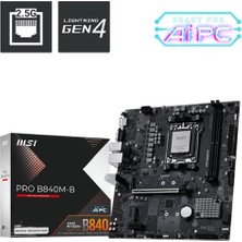 MSI Msı Pro B840M-B Ddr5 8000MT/S 1xhdmı 2xm.2 Usb-C Matx Am5 (Amd Am5 9000/8000/7000 Serileri Ile Uy