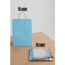 e ERTA 25X31 cm 10 Adet Mavi Renkli Kraft ÇANTA,25X35 cm 10 Adet Gümüş Renkli Metalize Hediye Poşeti