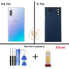Arsking Samsung Note 10 Plus Mavi Arka Pil Kapağı Batarya Kapağı Lazer Kesim + Yapıştırıcı ve Vida Seti