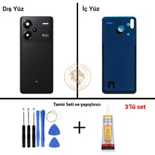 Arsking Xiaomi Redmi Note 13 Pro Plus 5g - Lensli Gece Siyahı Arka Pil Kapağı + Yapıştırıcı ve Vida Seti