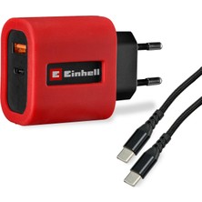 Orijinal Einhell USB Hızlı Şarj Cihazı (65 Watt, Usb-C + Usb-A ile Adaptörü, Usb-C Kablosu Dahil, Çe