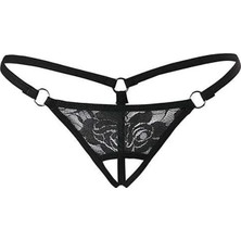 Renas Store Siyah Dantelli Özel Bölgesi Açık G-String TM1167